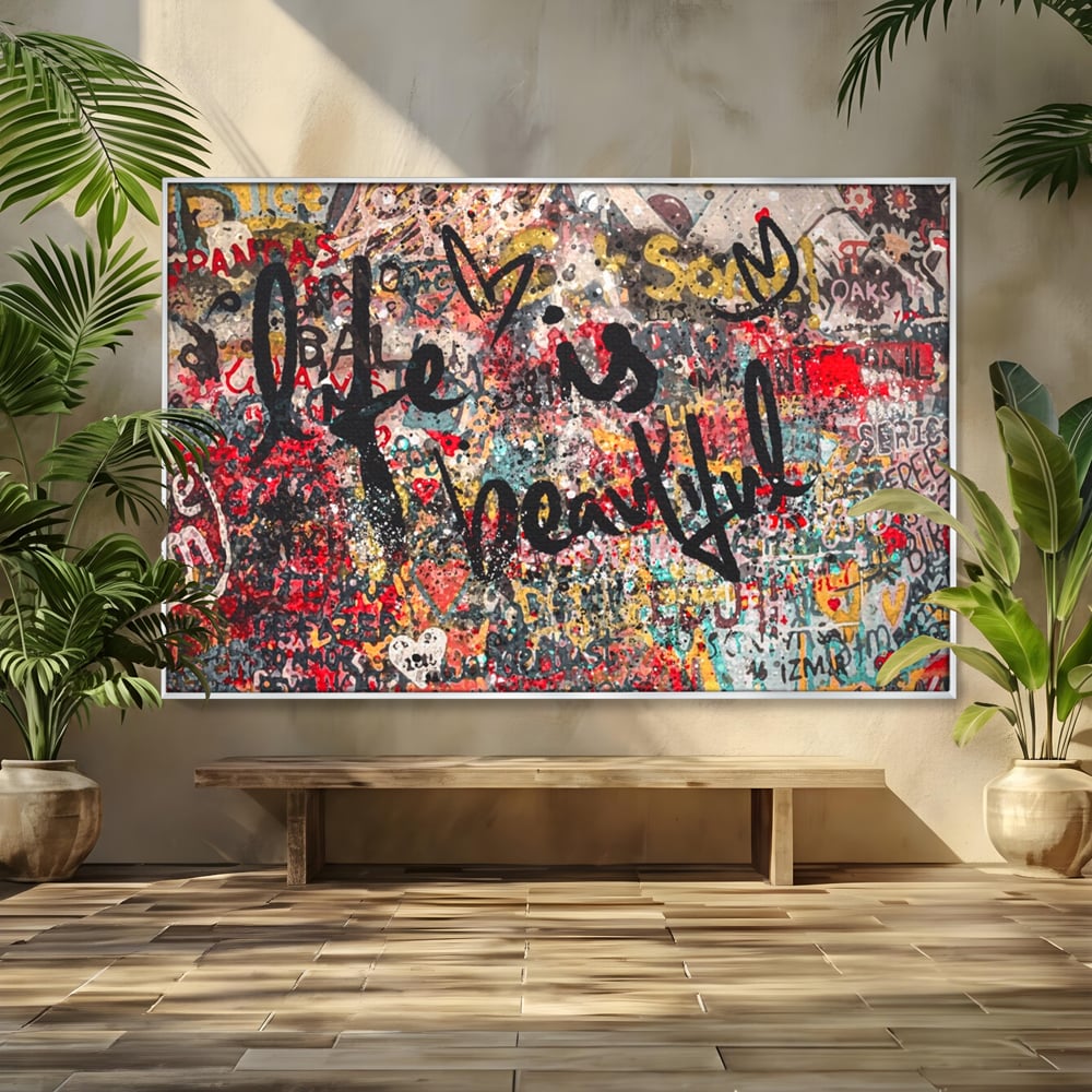 Tablou canvas cu tablou canvas cu mesaj motivational, in rama de aluminiu argintiu